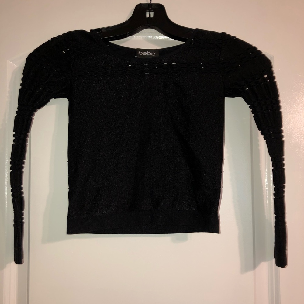 BEBE Sexy Black Long Sleeve Cutout Crop Top